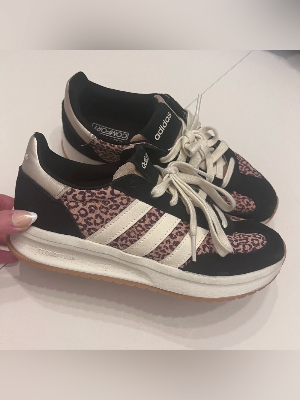 adidas Women’s Pink Leopard Print Sneakers with Black Accents